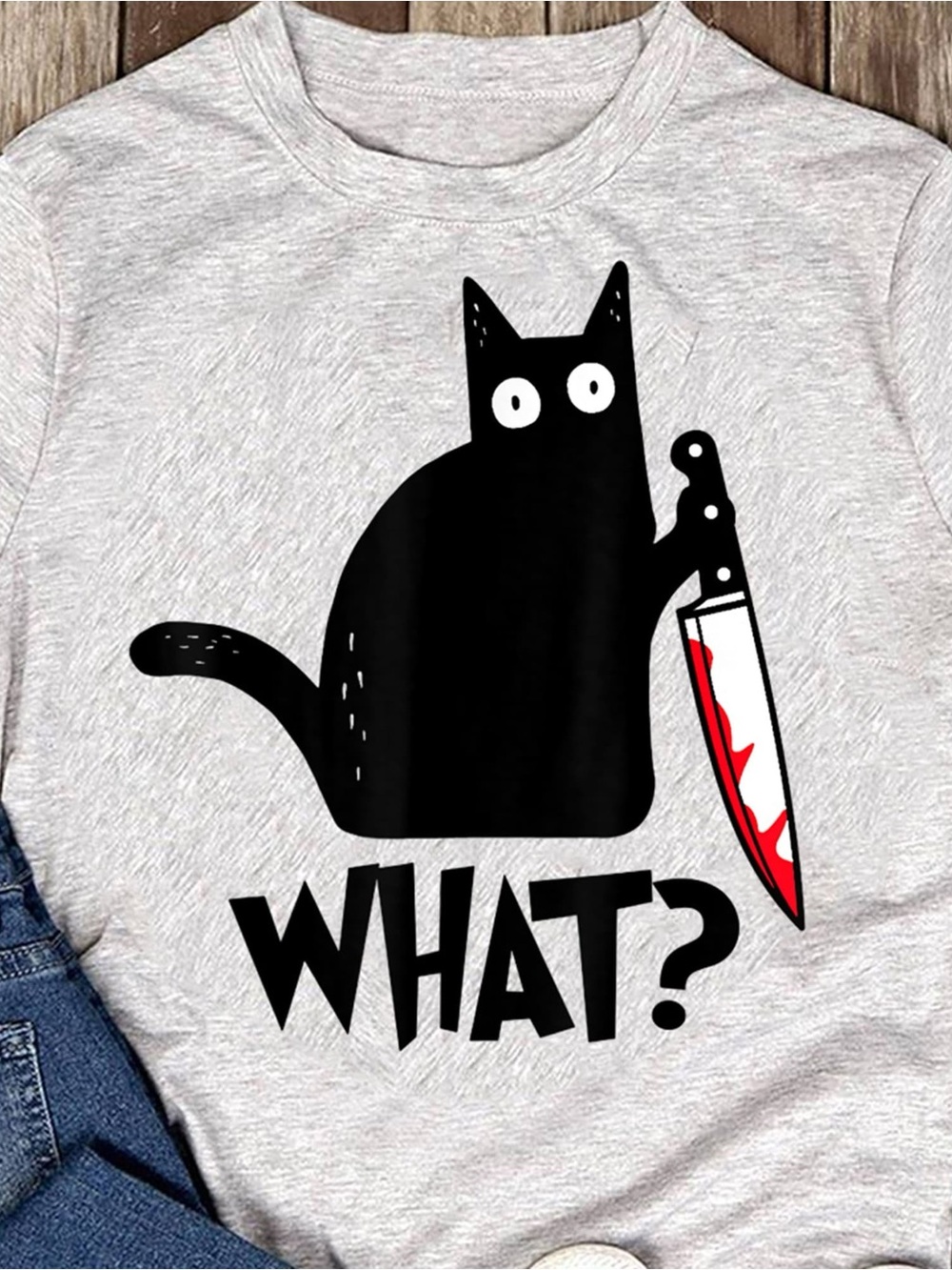 WHAT? Funny Cat Knife shirt, Dark Humor Cat Graphic Tee - Unisex